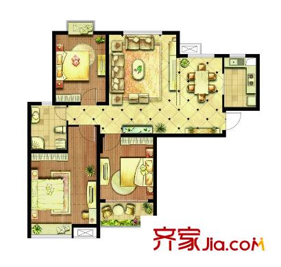 領(lǐng)秀冠南苑二期3#標(biāo)準(zhǔn)層04室 3室1廳1衛(wèi)1廚