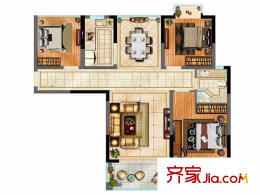 譽(yù)相庭高層6#號(hào)樓標(biāo)準(zhǔn)層G3戶型 3室2廳1衛(wèi)1廚