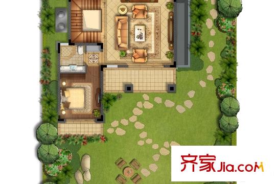 蘇州中信森林湖7#獨(dú)棟別墅戶型圖地上一層 4室3廳4衛(wèi)