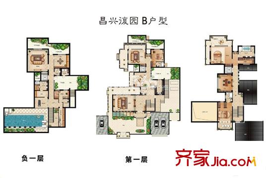 昌興平方米園獨棟別墅C戶型729平米 5室7廳5衛(wèi)1廚