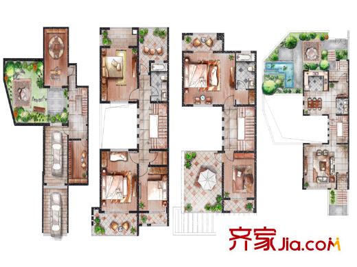 領(lǐng)秀冠南苑別墅標(biāo)準(zhǔn)層C戶型 3室2廳3衛(wèi)1廚