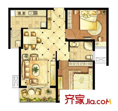 領(lǐng)秀冠南苑二期3#標(biāo)準(zhǔn)層02室 2室1廳1衛(wèi)1廚