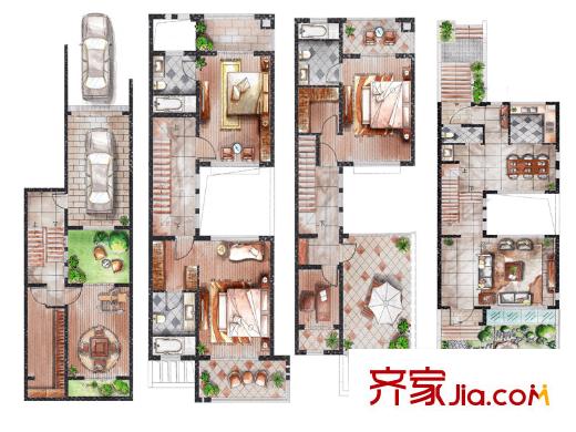 領(lǐng)秀冠南苑別墅標(biāo)準(zhǔn)層B戶型 3室2廳4衛(wèi)1廚