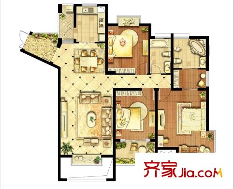 領(lǐng)秀冠南苑二期1#標(biāo)準(zhǔn)層01室 3室1廳2衛(wèi)1廚