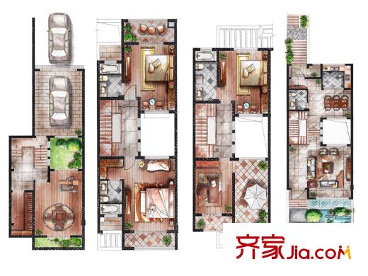 領(lǐng)秀冠南苑別墅標(biāo)準(zhǔn)層A戶型 3室2廳4衛(wèi)1廚