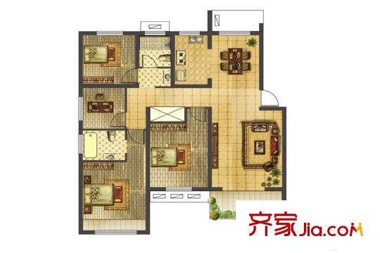 同里盛景園一期1#2#標(biāo)準(zhǔn)層B戶型 4室2廳2衛(wèi)1廚