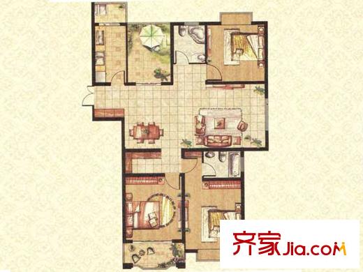瑞景國(guó)際三期100#樓標(biāo)準(zhǔn)層G3戶型 3室2廳2衛(wèi)1廚