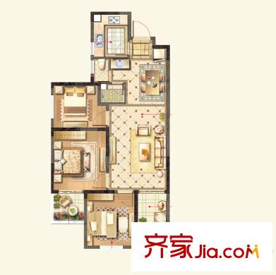 藍(lán)光COCO蜜園1-7#、12-16#標(biāo)準(zhǔn)層B2戶型77平方米 3室2廳1衛(wèi)1廚