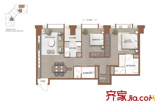 誠(chéng)品居所北樓二單元08戶型 2室2廳2衛(wèi)1廚