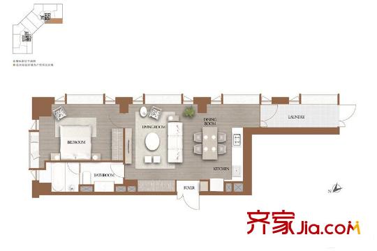 誠(chéng)品居所北樓二單元10戶型 1室2廳1衛(wèi)1廚