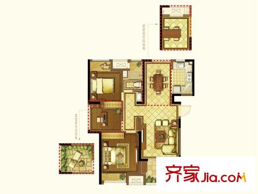 星光耀廣場(chǎng)高層6#、7#等標(biāo)準(zhǔn)層B戶型 3室2廳1衛(wèi)1廚