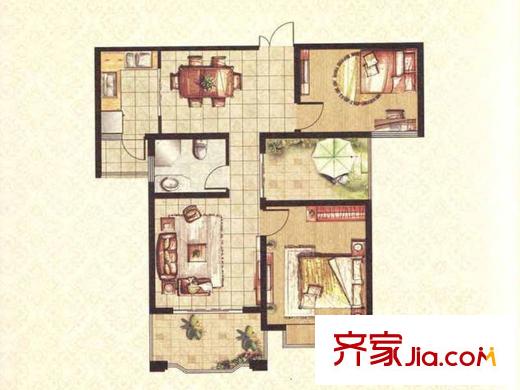 瑞景國(guó)際三期96#樓標(biāo)準(zhǔn)層G2戶型 2室2廳1衛(wèi)1廚