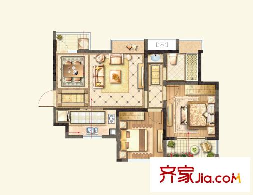 藍(lán)光COCO蜜園1#、7#標(biāo)準(zhǔn)層A戶型65平米 2室2廳1衛(wèi)1廚