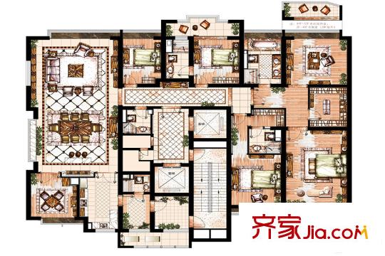 雅戈爾天宸21#標準層A戶型 5室2廳5衛(wèi)1廚