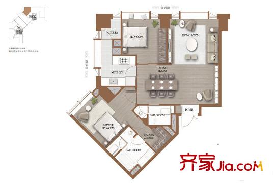 誠品居所北樓二單元07戶型 2室2廳2衛(wèi)1廚
