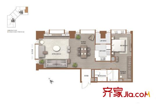 誠(chéng)品居所北樓二單元09戶型 1室2廳1衛(wèi)1廚
