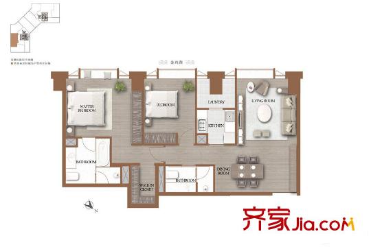 誠(chéng)品居所北樓一單元03戶型 2室2廳2衛(wèi)1廚