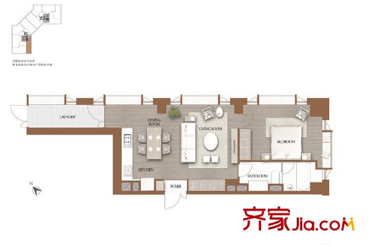 誠(chéng)品居所北樓一單元01戶型 1室2廳1衛(wèi)1廚