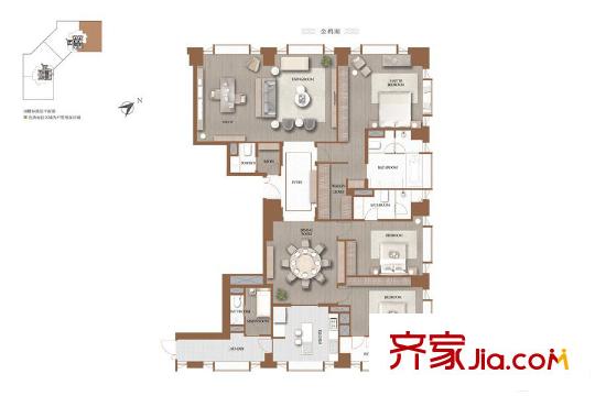 誠品居所南樓二單元04戶型 2室3廳5衛(wèi)1廚