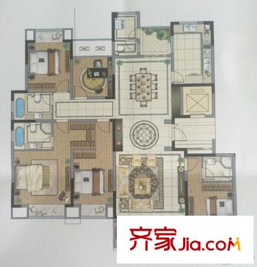 中旅獅山名門2號(hào)樓標(biāo)準(zhǔn)層A1b戶型 4室2廳4衛(wèi)1廚