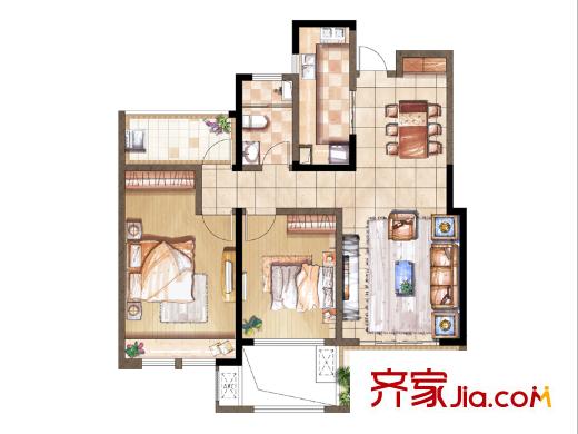 尚景灣9#10#小高層標(biāo)準(zhǔn)層G戶型 2室1廳1衛(wèi)1廚