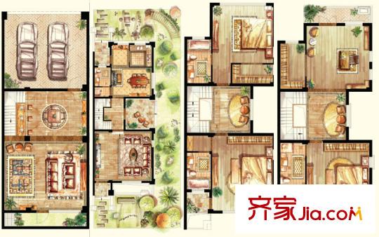 和融優(yōu)山美地城墅二期聯(lián)排別墅邊戶戶型 4室2廳4衛(wèi)1廚