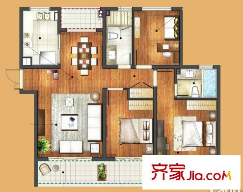 中房頤園一期1#2#6#標(biāo)準(zhǔn)層D3戶型 3室2廳2衛(wèi)1廚