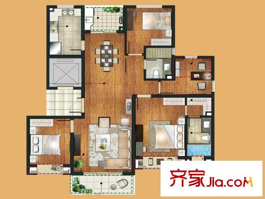 中房頤園一期3#8#標(biāo)準(zhǔn)層B戶型 3室2廳2衛(wèi)1廚