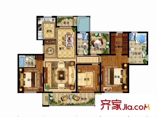 津西新天地一期5號(hào)樓標(biāo)準(zhǔn)層G戶型170平米 4室2廳3衛(wèi)1廚