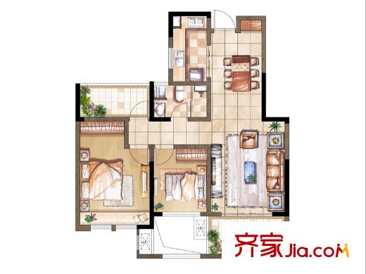 尚景灣9#高層標(biāo)準(zhǔn)層E戶(hù)型 2室1廳1衛(wèi)1廚