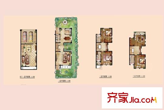 和融優(yōu)山美地城墅二期聯(lián)排別墅標(biāo)準(zhǔn)邊戶戶型 4室2廳4衛(wèi)