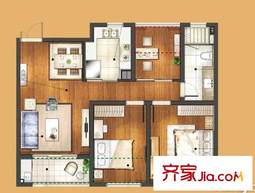 中房頤園一期1#2#6#標(biāo)準(zhǔn)層D2戶型 3室2廳1衛(wèi)1廚