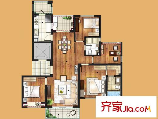 中房頤園一期5#標(biāo)準(zhǔn)層A1戶型 3室2廳2衛(wèi)1廚