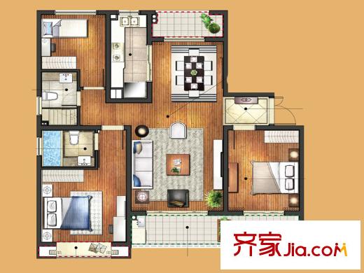 中房頤園一期1#2#6#標(biāo)準(zhǔn)層D1戶型 3室2廳2衛(wèi)1廚