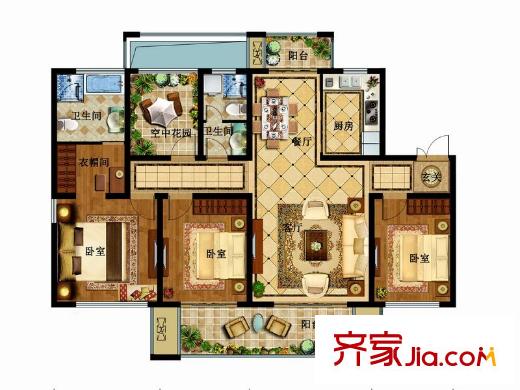 津西新天地一期4號(hào)樓、6號(hào)樓標(biāo)準(zhǔn)層E戶型 4室2廳2衛(wèi)1廚