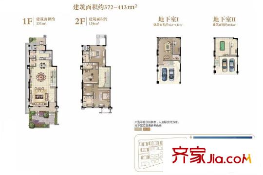 水岸秀墅下疊加別墅A戶型372-413平米 3室3廳4衛(wèi)1廚