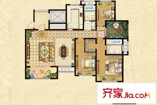 嘉盛香檳一號7號樓標準層E戶型 4室2廳2衛(wèi)1廚