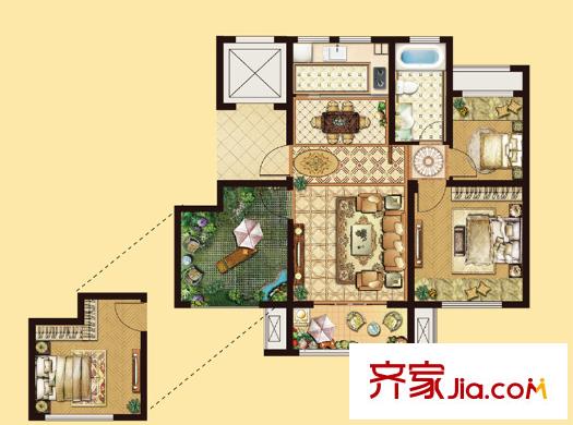 嘉盛香檳一號4#、5#、7#、8#標準層A戶型 3室2廳1衛(wèi)1廚