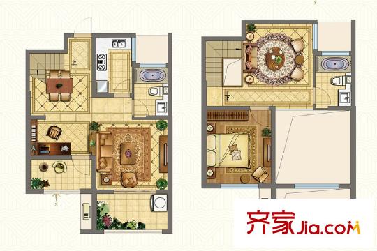 正榮幸福城邦15#19#高層B2戶型 2室3廳2衛(wèi)1廚