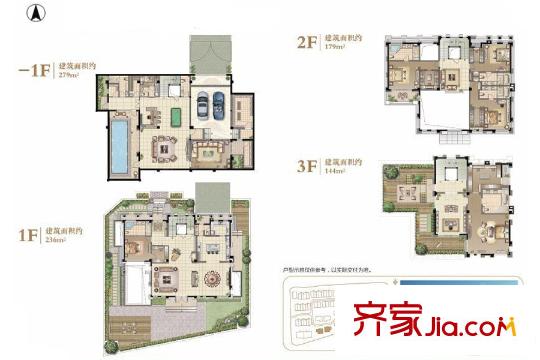 水岸秀墅獨棟別墅B戶型837平 5室5廳5衛(wèi)1廚