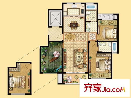 嘉盛香檳一號(hào)10#、11#、13#、14#標(biāo)準(zhǔn)層C戶(hù)型 3室2廳2衛(wèi)1廚