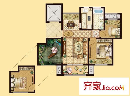 嘉盛香檳一號(hào)1#、2#標(biāo)準(zhǔn)層B戶(hù)型 3室2廳1衛(wèi)1廚
