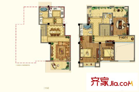 正榮幸福城邦3#8#洋房T7戶型 2室3廳3衛(wèi)1廚