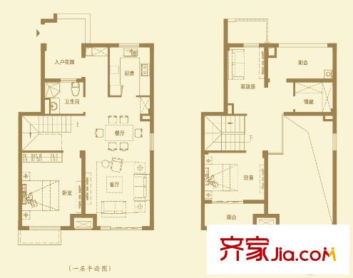 萬科璞悅灣疊加別墅131平方米戶型 3室2廳1衛(wèi)1廚