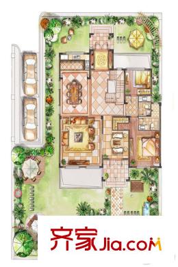 亨通唐墅北入戶280m2戶型一層 2室2廳2衛(wèi)1廚