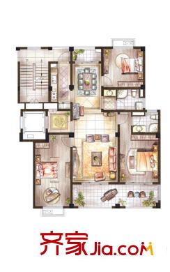 春天平方米墅55#58#多層洋房3層A1戶型 3室2廳2衛(wèi)1廚