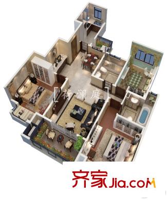 荷瀾庭山景洋房12#17#19#105平方米戶型標(biāo)準(zhǔn)層 3室2廳2衛(wèi)1廚