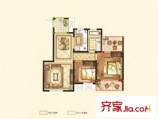 華園麗都陽(yáng)光1#小高層標(biāo)準(zhǔn)層A2戶型 2室2廳2衛(wèi)1廚