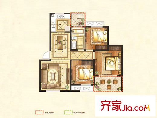 華園麗都陽(yáng)光1#小高層標(biāo)準(zhǔn)層B1戶型 3室2廳1衛(wèi)1廚