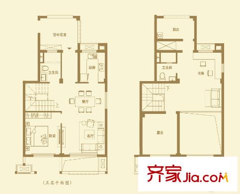 萬科璞悅灣疊加別墅132平方米戶型 2室2廳2衛(wèi)1廚